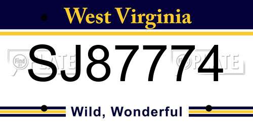 SJ87774 West Virginia License Plate