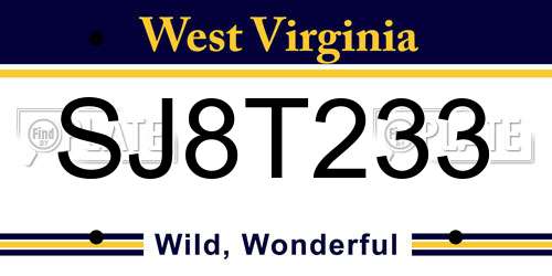 SJ8T233 West Virginia License Plate