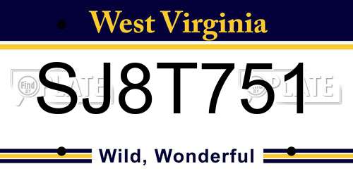 SJ8T751 West Virginia License Plate