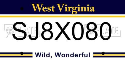 SJ8X080 West Virginia License Plate
