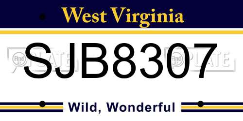 SJB8307 West Virginia License Plate