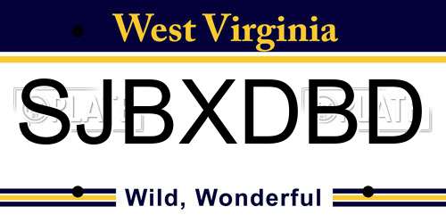 SJBXDBD West Virginia License Plate