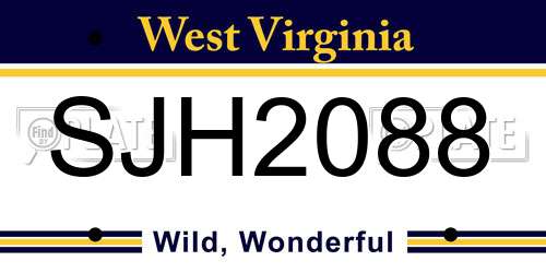 SJH2088 West Virginia License Plate