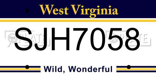 SJH7058 West Virginia License Plate