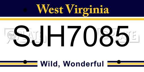 SJH7085 West Virginia License Plate