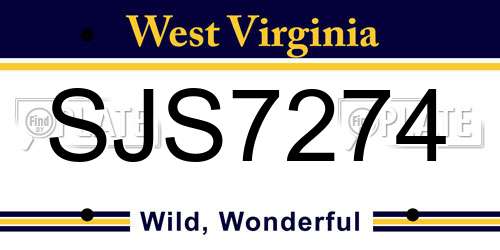 SJS7274 West Virginia License Plate
