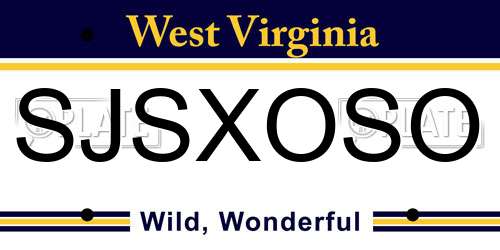 SJSXOSO West Virginia License Plate