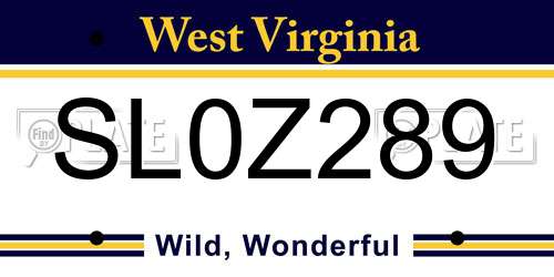 SL0Z289 West Virginia License Plate