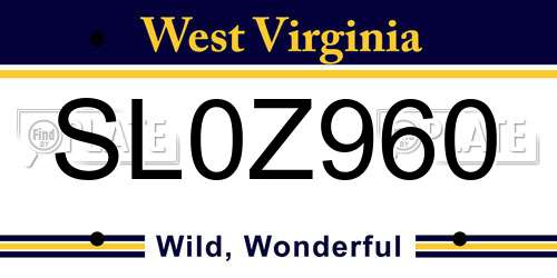 SL0Z960 West Virginia License Plate