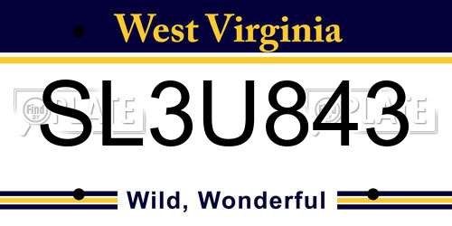 SL3U843 West Virginia License Plate