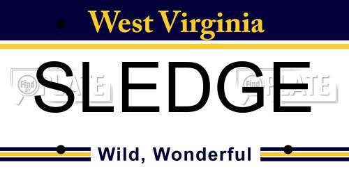 SLEDGE West Virginia License Plate