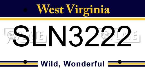 SLN3222 West Virginia License Plate