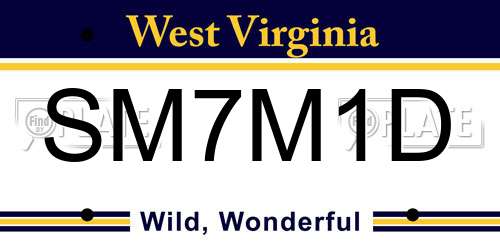 SM7M1D West Virginia License Plate