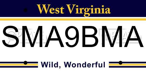 SMA9BMA West Virginia License Plate