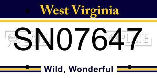 SN07647 West Virginia License Plate