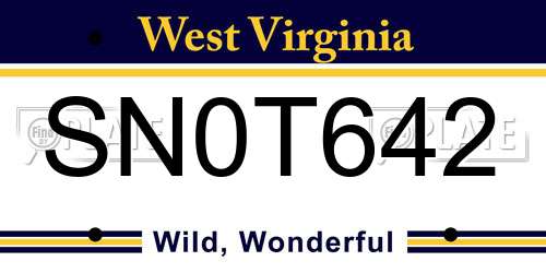 SN0T642 West Virginia License Plate