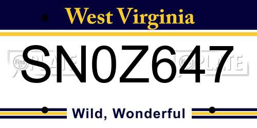SN0Z647 West Virginia License Plate