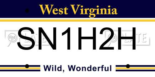 SN1H2H West Virginia License Plate