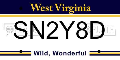 SN2Y8D West Virginia License Plate