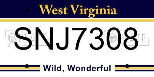 SNJ7308 West Virginia License Plate