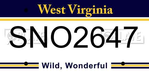 SNO2647 West Virginia License Plate