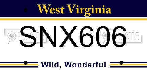 SNX606 West Virginia License Plate