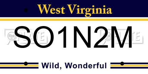 SO1N2M West Virginia License Plate
