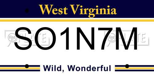 SO1N7M West Virginia License Plate