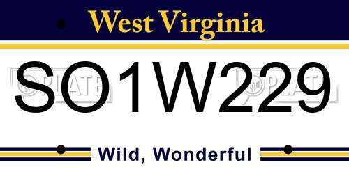 SO1W229 West Virginia License Plate