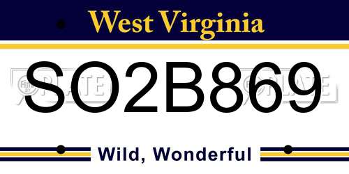 SO2B869 West Virginia License Plate