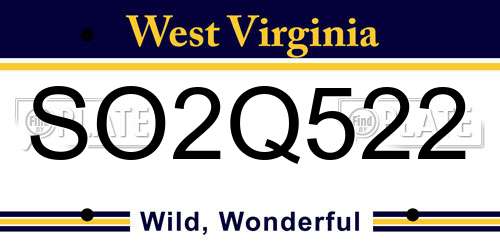 SO2Q522 West Virginia License Plate