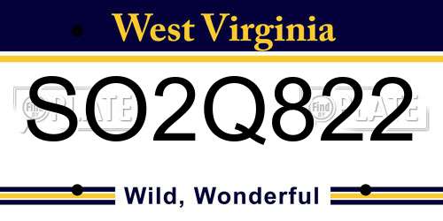 SO2Q822 West Virginia License Plate