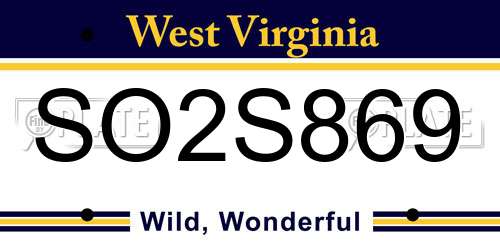 SO2S869 West Virginia License Plate