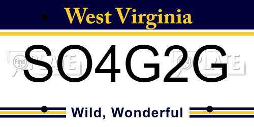 SO4G2G West Virginia License Plate