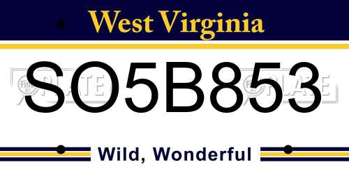 SO5B853 West Virginia License Plate