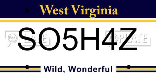 SO5H4Z West Virginia License Plate