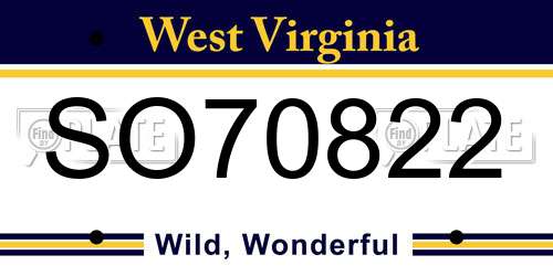 SO70822 West Virginia License Plate