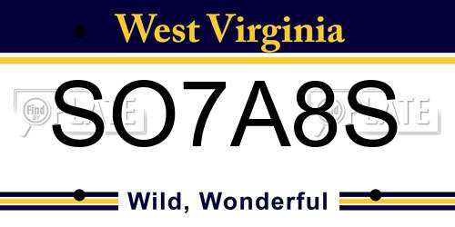 SO7A8S West Virginia License Plate