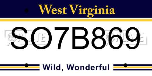 SO7B869 West Virginia License Plate
