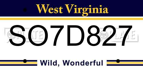 SO7D827 West Virginia License Plate