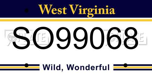SO99068 West Virginia License Plate