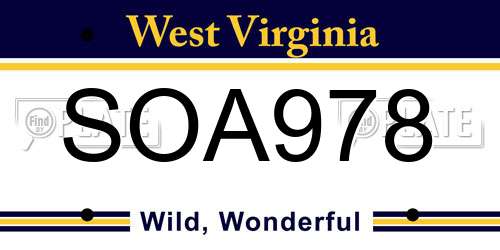 SOA978 West Virginia License Plate