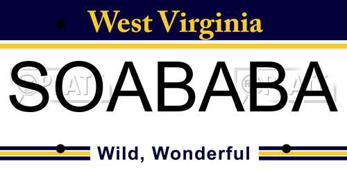 SOABABA West Virginia License Plate