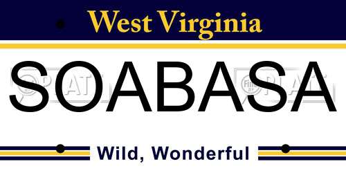 SOABASA West Virginia License Plate