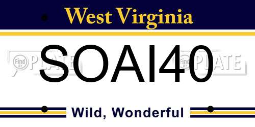 SOAI40 West Virginia License Plate