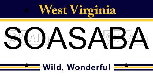 SOASABA West Virginia License Plate