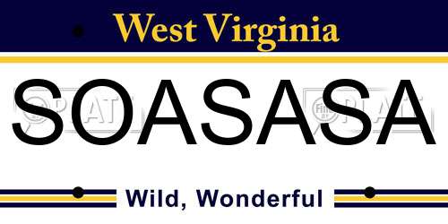 SOASASA West Virginia License Plate