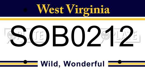 SOB0212 West Virginia License Plate