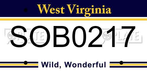 SOB0217 West Virginia License Plate
