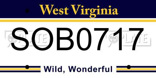 SOB0717 West Virginia License Plate
